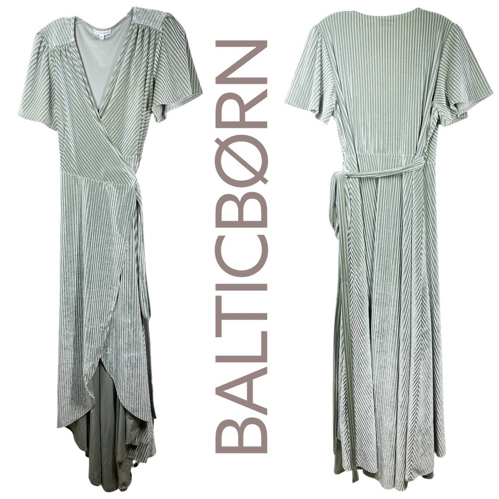 BalticBorn Andi Sage Green Velour‎ Ribbed Wrap Maxi Dress Wedding Guest Size XL